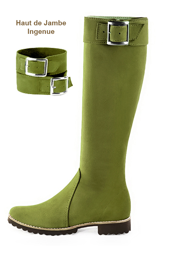 French elegance and refinement for these pistachio green riding knee-high boots, 
                available in many subtle leather and colour combinations. Record your foot and leg measurements.
We will adjust this pretty boot with zip to your measurements in height and width.
Its large, comfortable gum sole will isolate you from the ground.
You can customise the boot with your own materials, colours and heels on the "My Favourites" page.
To style your boots, accessories are available from the boots page. 
                Made to measure. Especially suited to thin or thick calves.
                Matching clutches for parties, ceremonies and weddings.   
                You can customize these knee-high boots to perfectly match your tastes or needs, and have a unique model.  
                Choice of leathers, colours, knots and heels. 
                Wide range of materials and shades carefully chosen.  
                Rich collection of flat, low, mid and high heels.  
                Small and large shoe sizes - Florence KOOIJMAN